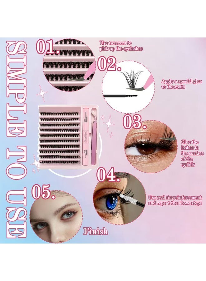 لاشفانا مجموعة رموش وهمية فردية 40د DIY، 200 قطعة رموش مُغصلة نصف اليد، مجموعة تمديد الرموش للتطبيق الذاتي لملابسات طبيعية وسميكة - Image 2